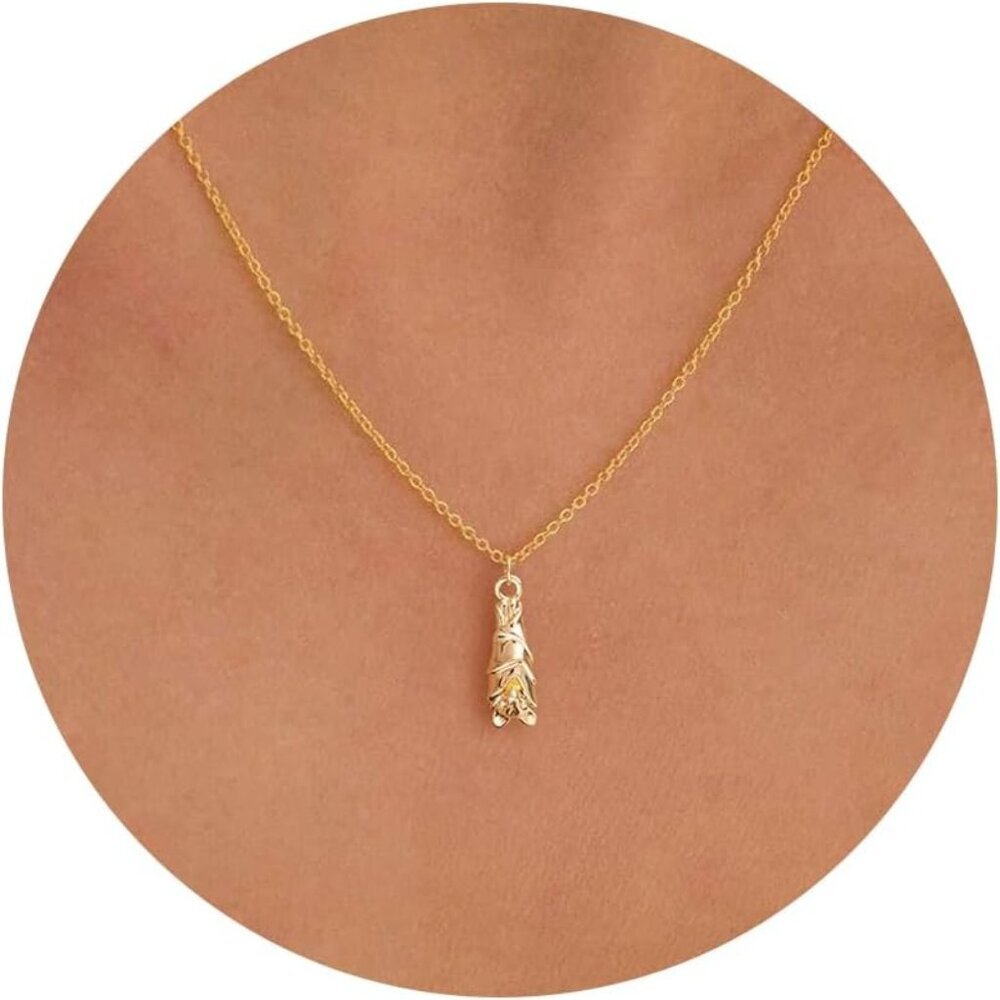Gold Necklace for Women-14K Gold Plated Bow,Dragon,Shell, Palm Tree, Seahorse, C - Picture 1 of 6